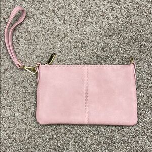 Pastel Pink Clutch with Textured Leather and Wrist Strap